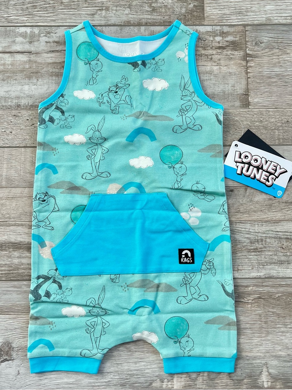 NWT Rags X Looney Tunes Tank Short Kangaroo Pocket Romper Size 12-18 Months